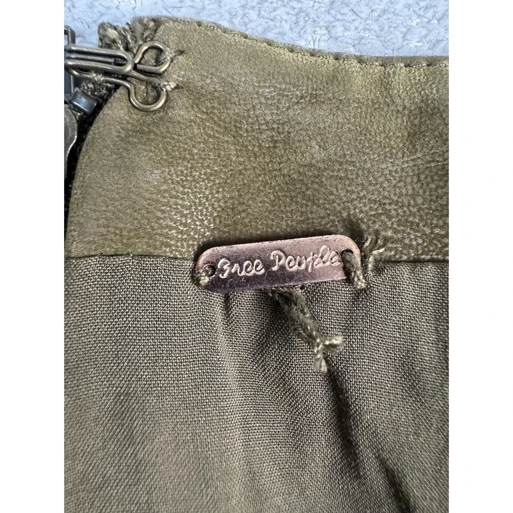 Free People Skirt Womens 2 Olive Green‎ Faux Leather Mini Zip Back High Waist